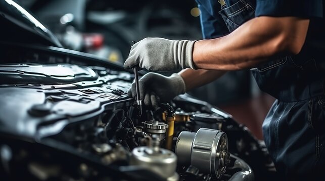 Mechanic working on a car in a modern garage